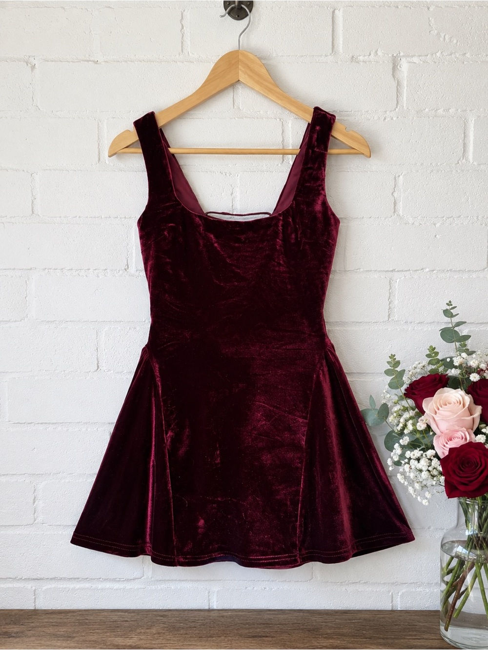 White Fox Boutique Velvet Scoop Mini Dress in Burgundy